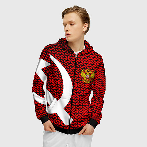 Мужская толстовка на молнии РФ стиль СССР / 3D-Черный – фото 3