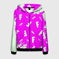 Толстовка 3D на молнии мужская Fortnite pattern pink, цвет: 3D-черный