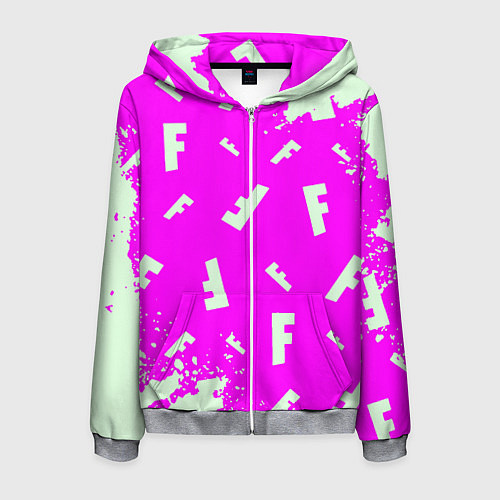 Мужская толстовка на молнии Fortnite pattern pink / 3D-Меланж – фото 1