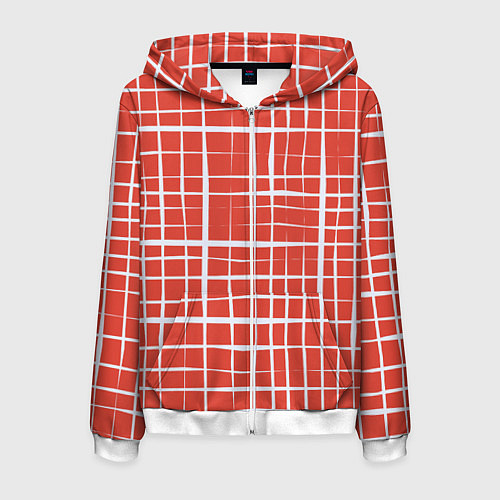 Мужская толстовка на молнии Светлая клетка на красном / 3D-Белый – фото 1