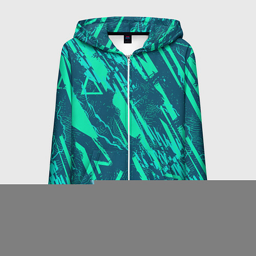 Мужская толстовка на молнии Абстракция геометрический светло зеленый паттерн / 3D-Белый – фото 1