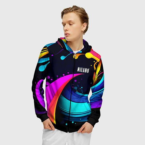 Мужская толстовка на молнии Neon abstraction - Milano / 3D-Черный – фото 3