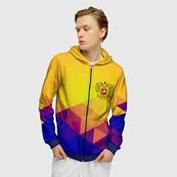 Толстовка 3D на молнии мужская Желтая геометрия - спорт Россия с гербом, цвет: 3D-синий — фото 2