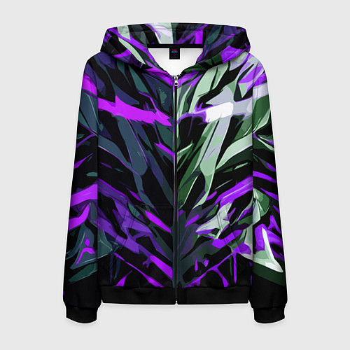Мужская толстовка на молнии Хаотичная чёрно-фиолетово абстракция / 3D-Черный – фото 1