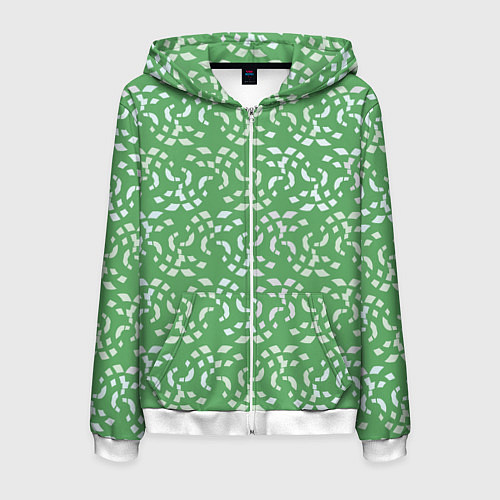 Мужская толстовка на молнии Мозаика на зеленом / 3D-Белый – фото 1