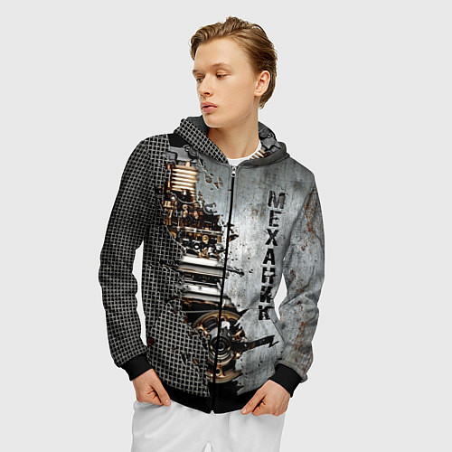Мужская толстовка на молнии Механик железный / 3D-Черный – фото 3
