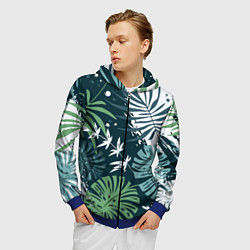 Толстовка 3D на молнии мужская Листья тропических джунглей абстракция, цвет: 3D-синий — фото 2