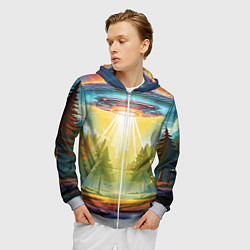 Толстовка 3D на молнии мужская UFO In The Forest, цвет: 3D-меланж — фото 2