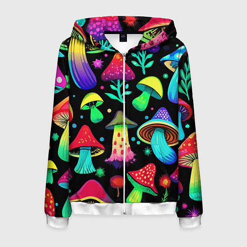 Мужская толстовка на молнии Биолюминесцентные кислотные грибы / 3D-Белый – фото 1