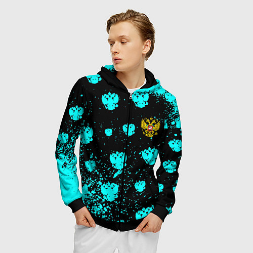 Мужская толстовка на молнии Герб текстура РФ / 3D-Черный – фото 3