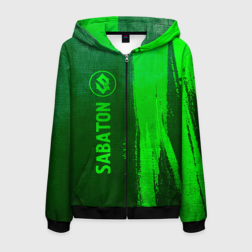 Мужская толстовка на молнии Sabaton - green gradient по-вертикали / 3D-Черный – фото 1