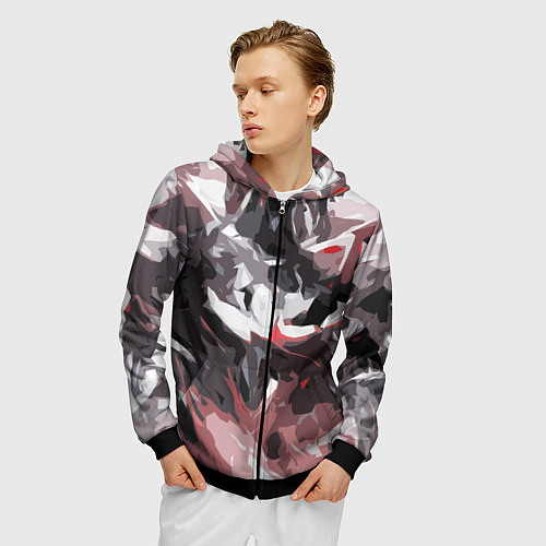 Мужская толстовка на молнии Абстрактный узор черно-серый / 3D-Черный – фото 3