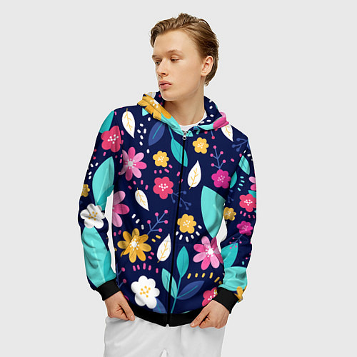 Мужская толстовка на молнии Абстракция цветочный фон / 3D-Черный – фото 3