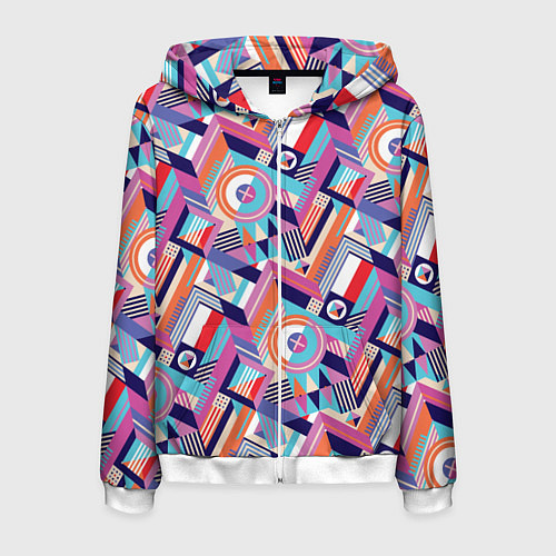 Мужская толстовка на молнии Зигзаги в геометрии / 3D-Белый – фото 1