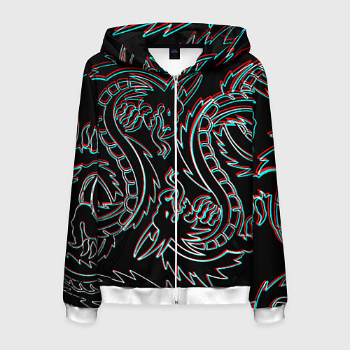 Мужская толстовка на молнии Драконы глитч киберпанк / 3D-Белый – фото 1