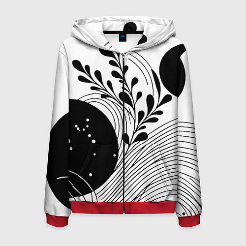 Мужская толстовка на молнии Растительная абстракция black and white / 3D-Красный – фото 1