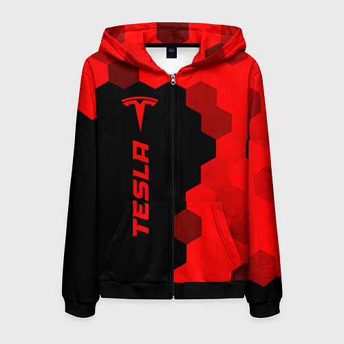 Мужская толстовка на молнии Tesla - red gradient по-вертикали / 3D-Черный – фото 1