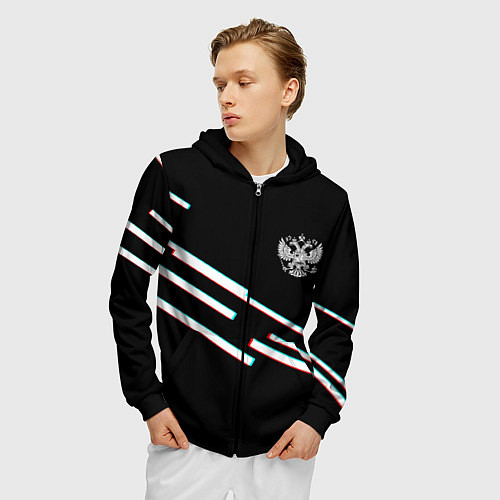 Мужская толстовка на молнии Полосы герб спорт / 3D-Черный – фото 3