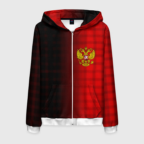Мужская толстовка на молнии Герб РФ текстура красный / 3D-Белый – фото 1
