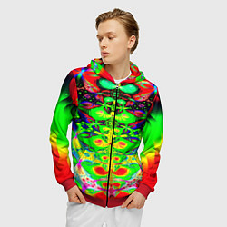 Толстовка 3D на молнии мужская Оптический фрактал кислота, цвет: 3D-красный — фото 2