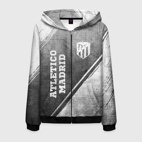 Мужская толстовка на молнии Atletico Madrid - grey gradient вертикально / 3D-Черный – фото 1