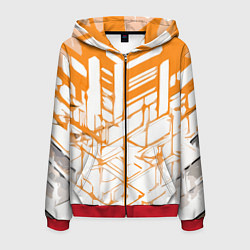 Толстовка 3D на молнии мужская Агрессивные оранжевые полосы на белом фоне, цвет: 3D-красный