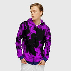 Толстовка 3D на молнии мужская Неоновый огонь текстура, цвет: 3D-синий — фото 2