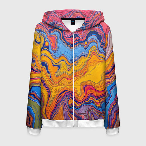 Мужская толстовка на молнии Поток разноцветной краски / 3D-Белый – фото 1