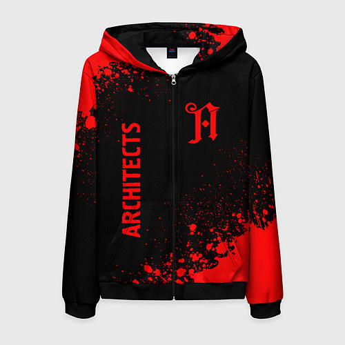 Мужская толстовка на молнии Architects - red gradient вертикально / 3D-Черный – фото 1