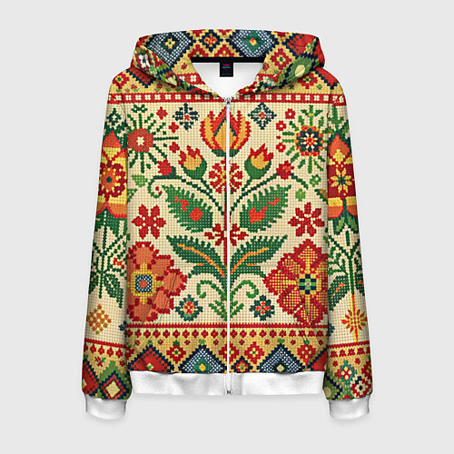 Мужская толстовка на молнии Славянский узор и орнамент / 3D-Белый – фото 1