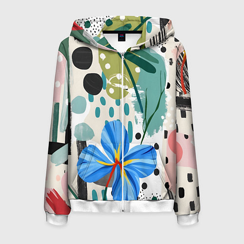 Мужская толстовка на молнии Цветы горошек абстракция / 3D-Белый – фото 1