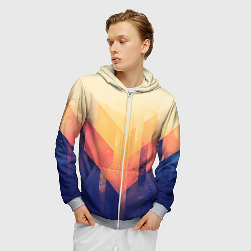 Мужская толстовка на молнии Abstract art - geometric shapes / 3D-Меланж – фото 3