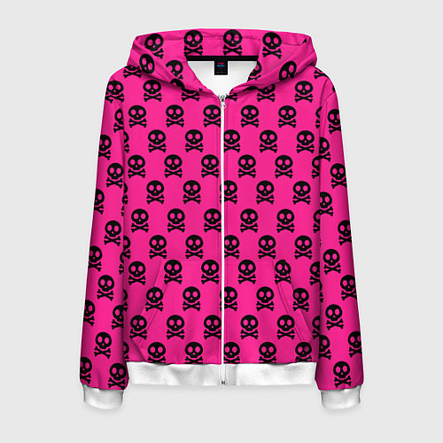 Мужская толстовка на молнии Эмо череп паттерн - кислотный неон / 3D-Белый – фото 1