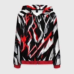 Толстовка 3D на молнии мужская Красно-белые агрессивные полосы на чёрном фоне, цвет: 3D-красный