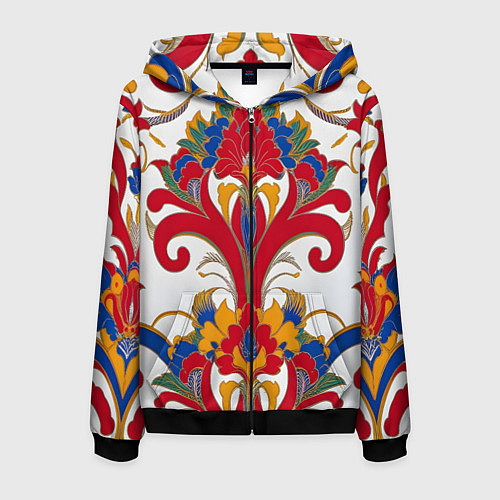 Мужская толстовка на молнии Яркий алый узор / 3D-Черный – фото 1