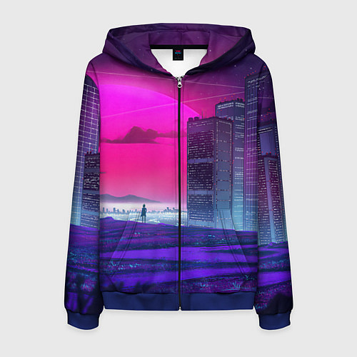 Мужская толстовка на молнии Synthwave неоновый город / 3D-Синий – фото 1