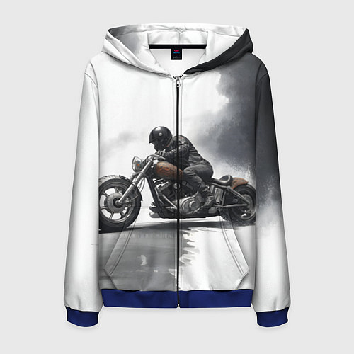 Мужская толстовка на молнии Крутой байкер скетч / 3D-Синий – фото 1