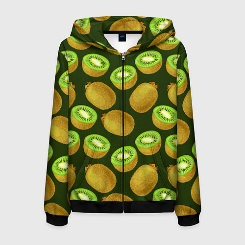 Мужская толстовка на молнии Киви цветной паттерн / 3D-Черный – фото 1