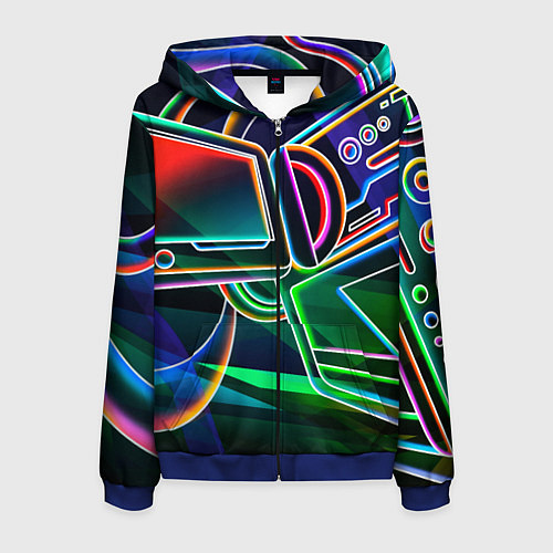 Мужская толстовка на молнии Неоновая психоделика геймер / 3D-Синий – фото 1