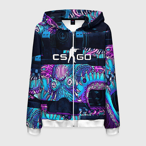 Мужская толстовка на молнии CS GO neon blob / 3D-Белый – фото 1