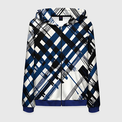 Мужская толстовка на молнии Косая клетка бело-синяя / 3D-Синий – фото 1