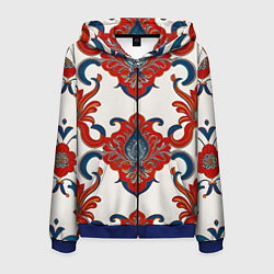 Толстовка 3D на молнии мужская Узор красно-синий на белом фоне, цвет: 3D-синий