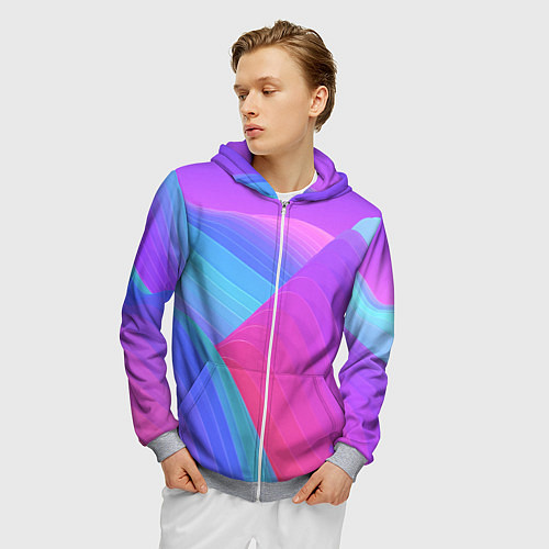 Мужская толстовка на молнии Неоновая геометрия полосы / 3D-Меланж – фото 3