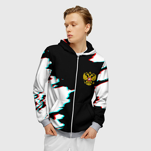 Мужская толстовка на молнии Герб глитч краски / 3D-Меланж – фото 3