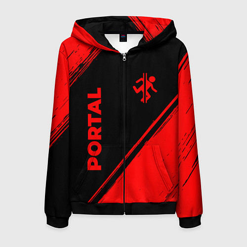 Мужская толстовка на молнии Portal - red gradient вертикально / 3D-Черный – фото 1