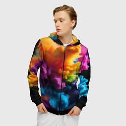 Толстовка 3D на молнии мужская Взрыв разноцветных облаков, цвет: 3D-черный — фото 2