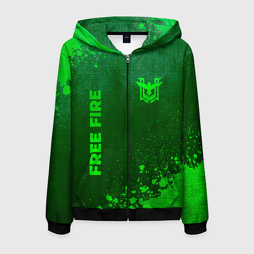 Мужская толстовка на молнии Free Fire - green gradient вертикально / 3D-Черный – фото 1