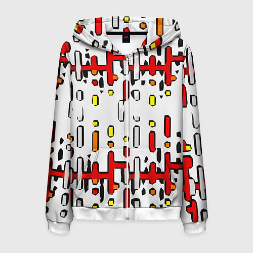 Мужская толстовка на молнии Красно-жёлтые линии и точки на белом фоне / 3D-Белый – фото 1