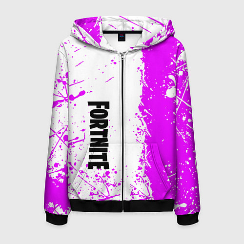 Мужская толстовка на молнии Fortnite pink color / 3D-Черный – фото 1