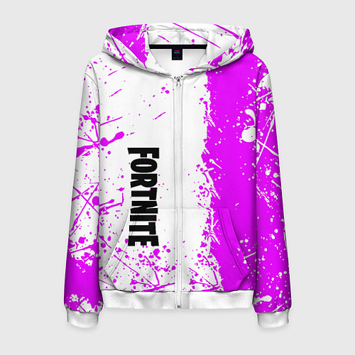 Мужская толстовка на молнии Fortnite pink color / 3D-Белый – фото 1